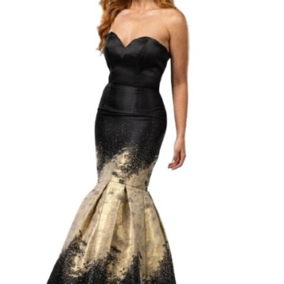 NWT Terani Couture 251P0177 Mikado Prom Dress Black Gold Size 0